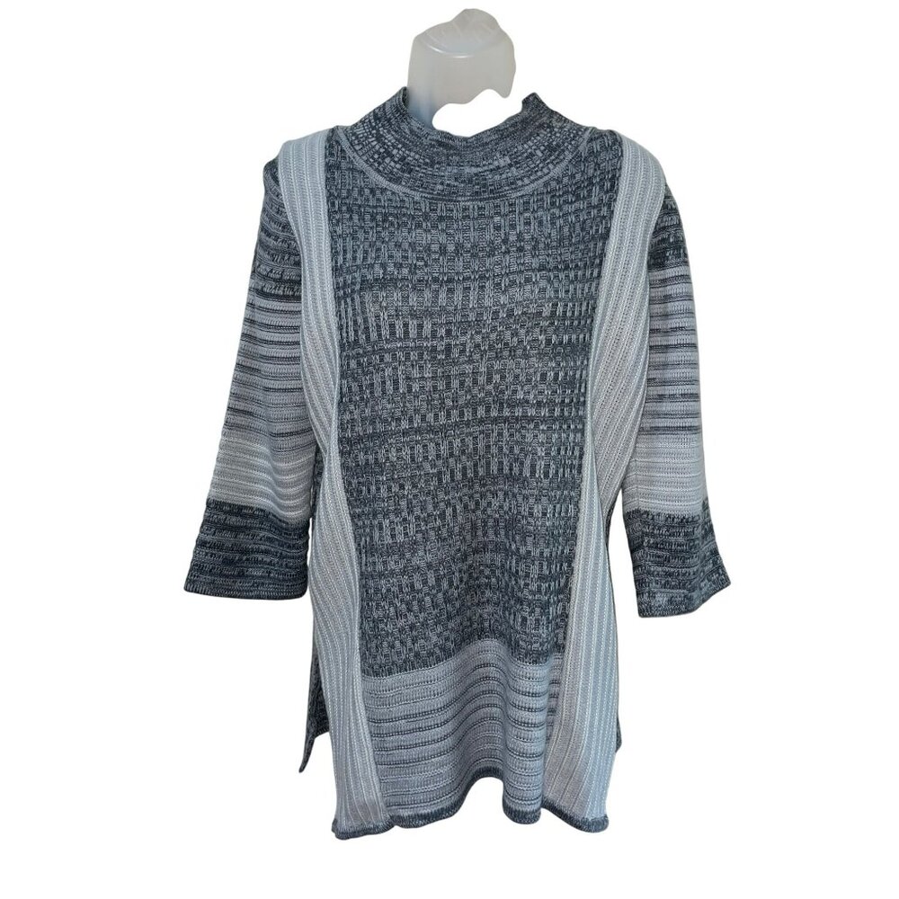 Ming Gray Patterned Knit Sweater Top S 3/4 Sleeves Acrylic/Wool Blend Textured D
